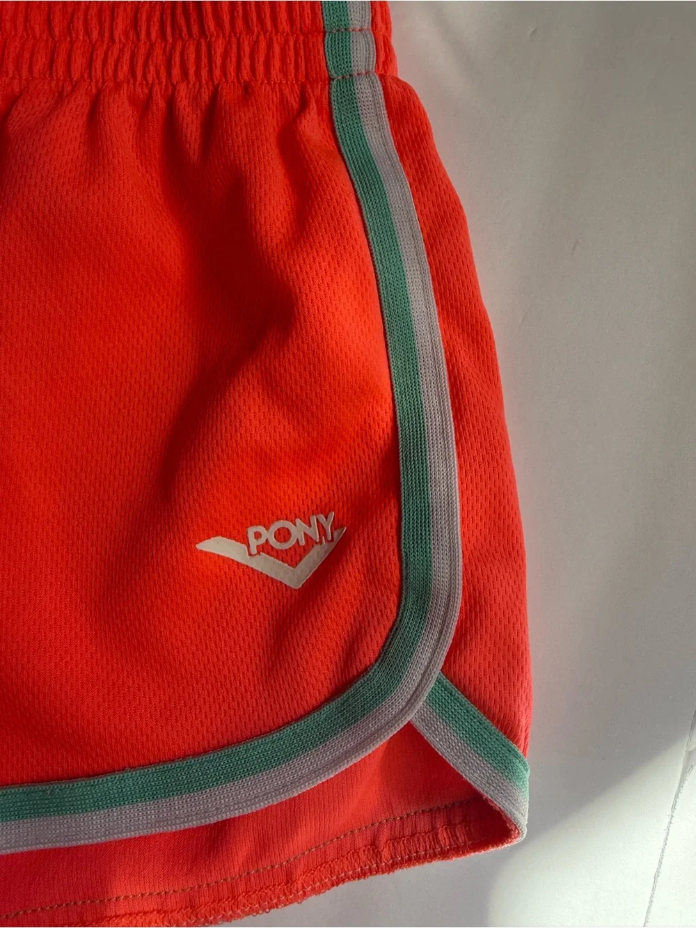 PONY Neon Coral Athletic Running Shorts Girls S 7/8 Y2K Sporty